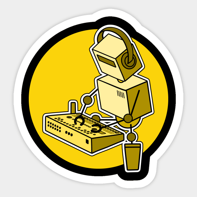 Robot Playing Drum Machine (pocket size print) Sticker by Atomic Malibu